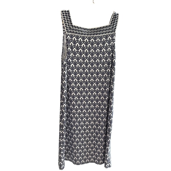 Talbots Navy & White Sleeveless Knit Dress Geometric Print V-Neck Size L - Picture 4 of 10